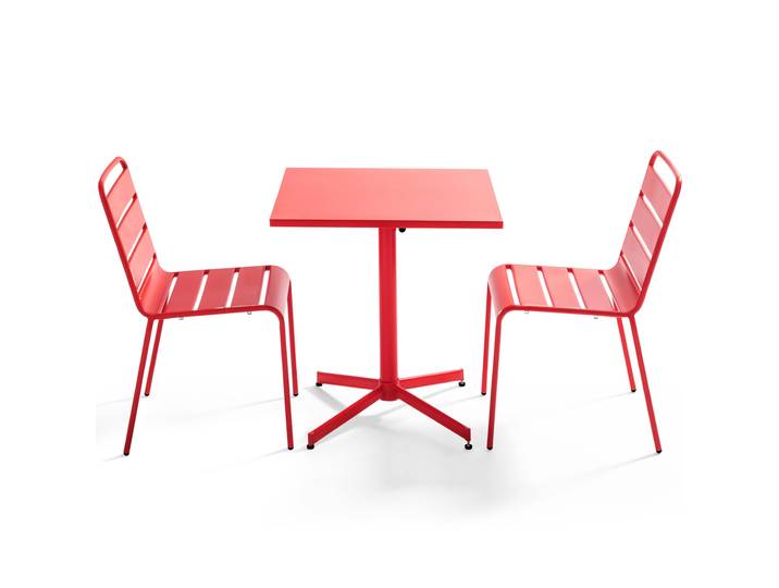 Oviala - Table de jardin bistrot carrée inclinable en métal 70x70 cm et 2 chaises