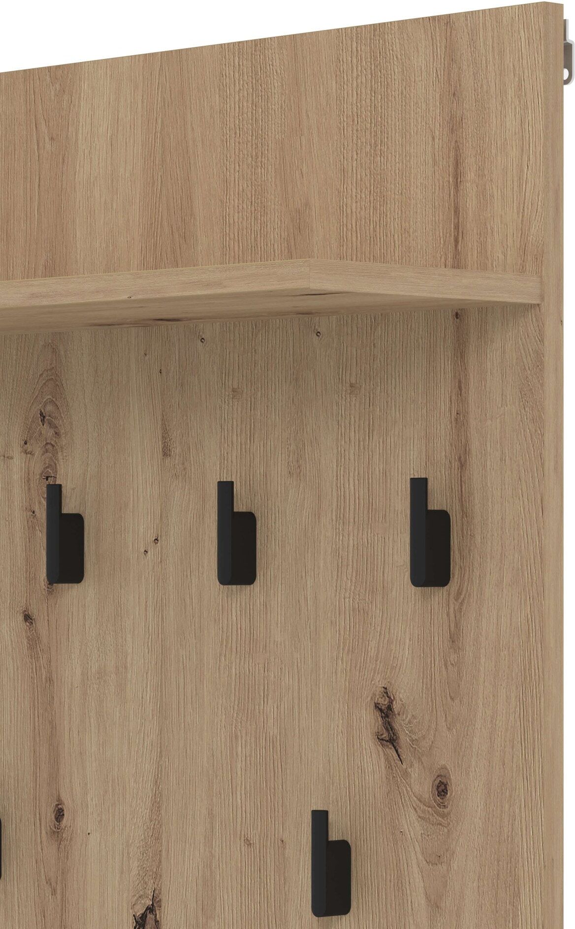 Garderobenpaneel HOME AFFAIRE "Arran, Wandregal Wandpaneel, Wandgarderobe praktisch & stillvoll", braun (artisan eiche), B:63cm H:115cm T:19,5cm, Holzwerkstoff, Garderobenpaneele, Garderobenpaneel, mit 6 Kleiderhaken und Ablage für Accessoires, Breite 63 