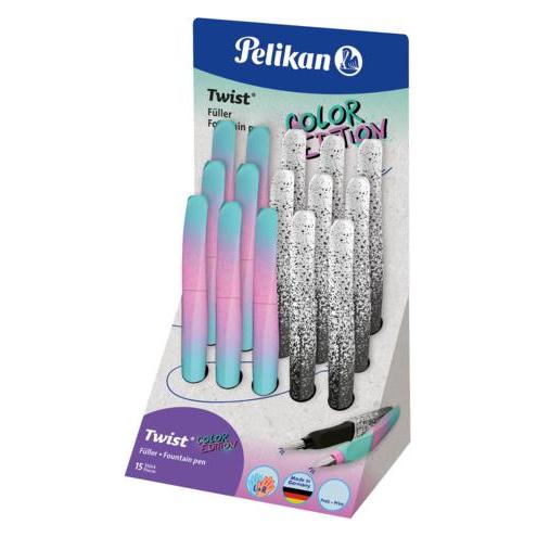 Pelikan Füllhalter (Patronenfüllsystem) Twist Color Edition Display mit 15 Füllern für Rechts- und (15x) (607605)