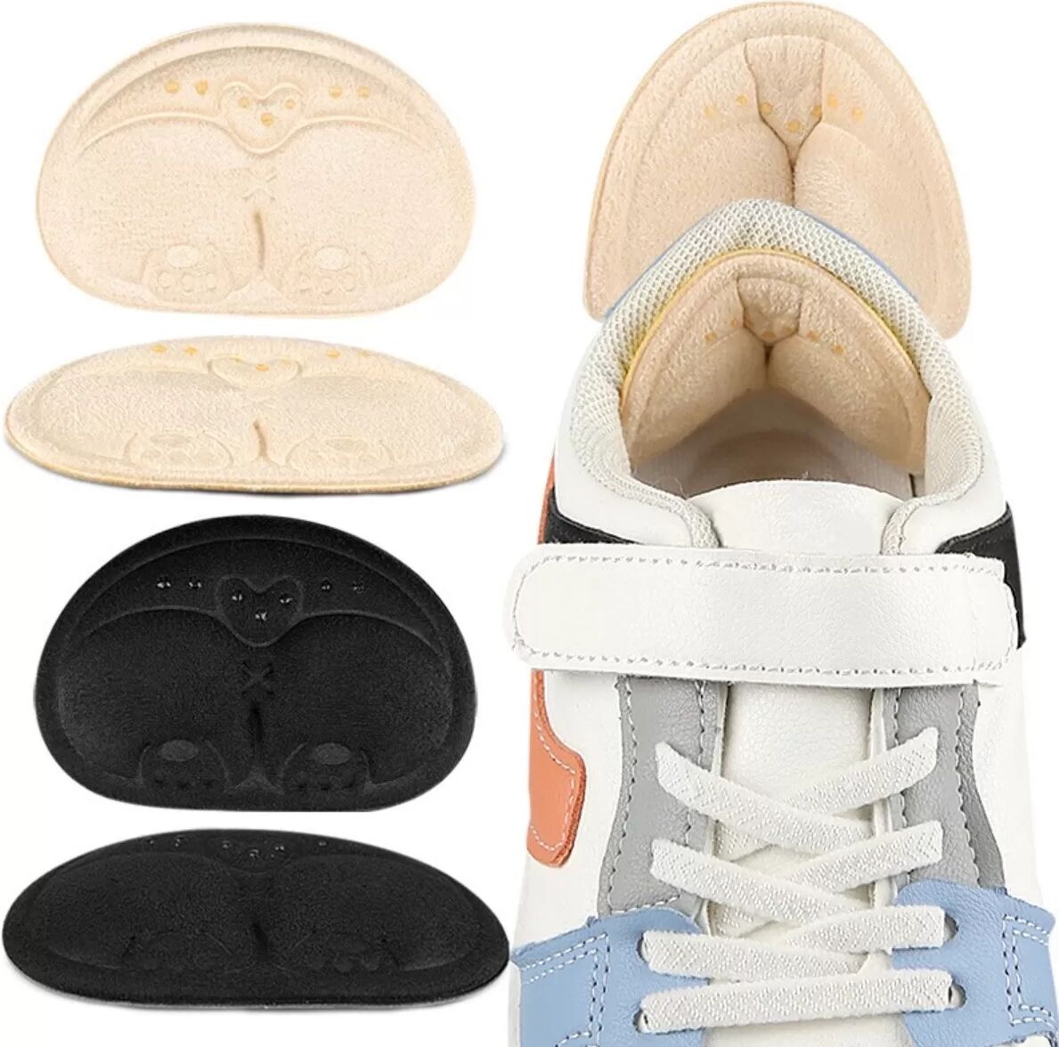 INF 2er-Set dünne selbstklebende Fersenpolster aus Wildleder-Schaum-Silikon Einheitsgröße — weiche elastische Fersenliner für Beige