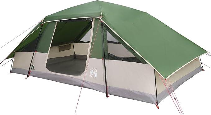Familienzelt für 10 Personen, Großes Campingzelt mit Regendach und 5 Fenstern, Zelt für Camping, Gruppen und Outdoor-Aktivitäten, 185T Polyester, 490 x 285 x 212 cm, Grün
