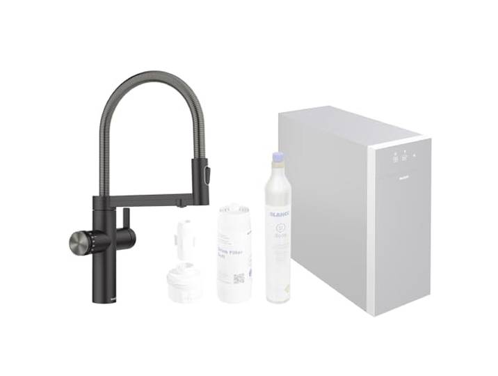 BLANCO CHOICE Icona Küchenarmatur aus Edelstahl schwarz matt [17x25x45 cm] all-in-one Armatur Inkl. App zum Individualisieren