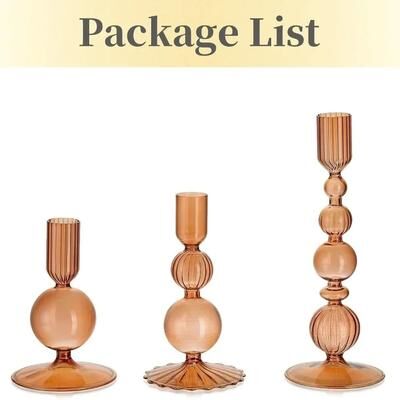 Uplift Essentials Groovy Wavy Glass Candlestick Holders brown