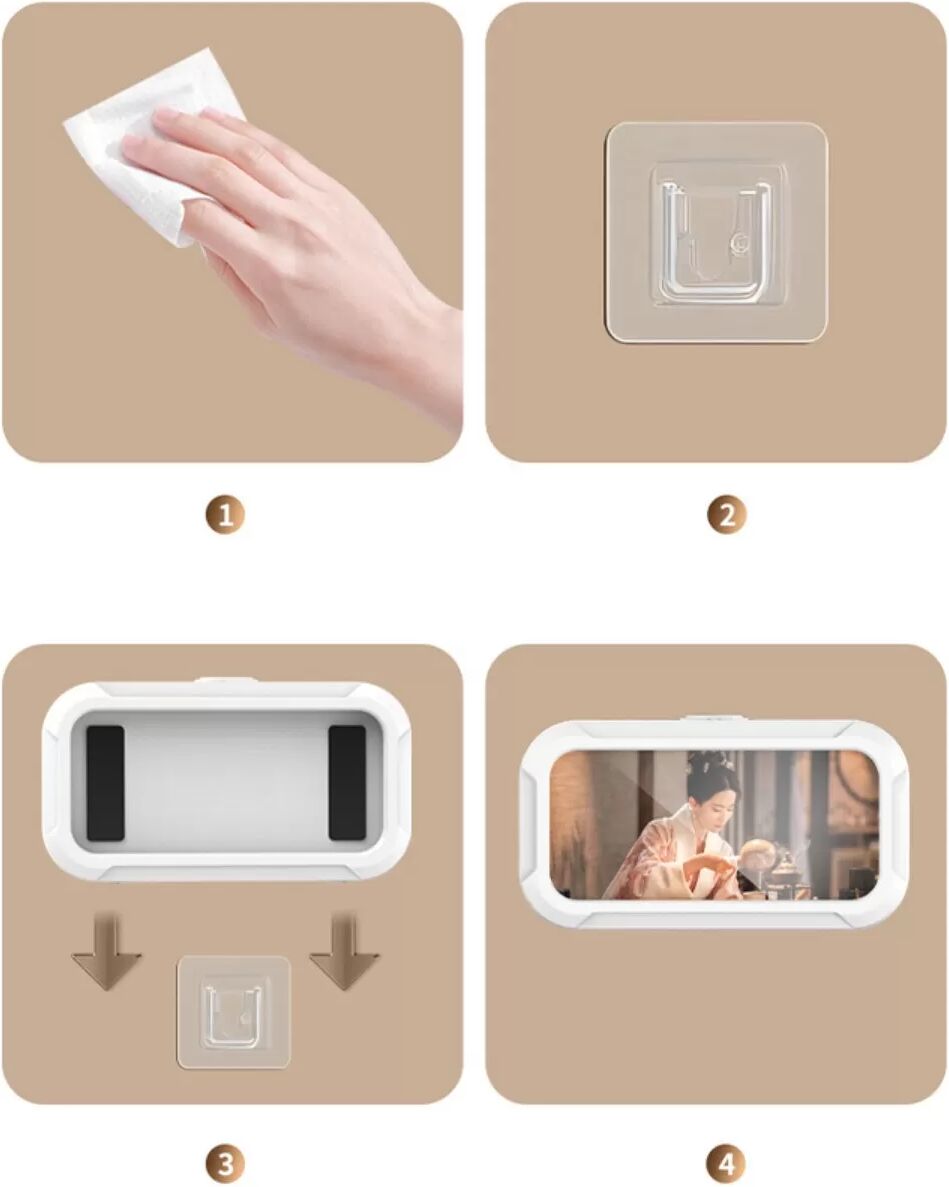 INF Feste wasserdichte Dusch-Handybox, abnehmbarer Auslegerarm, 360° drehbar, Antibeschlag-Touchscreen-Schutz Weiß