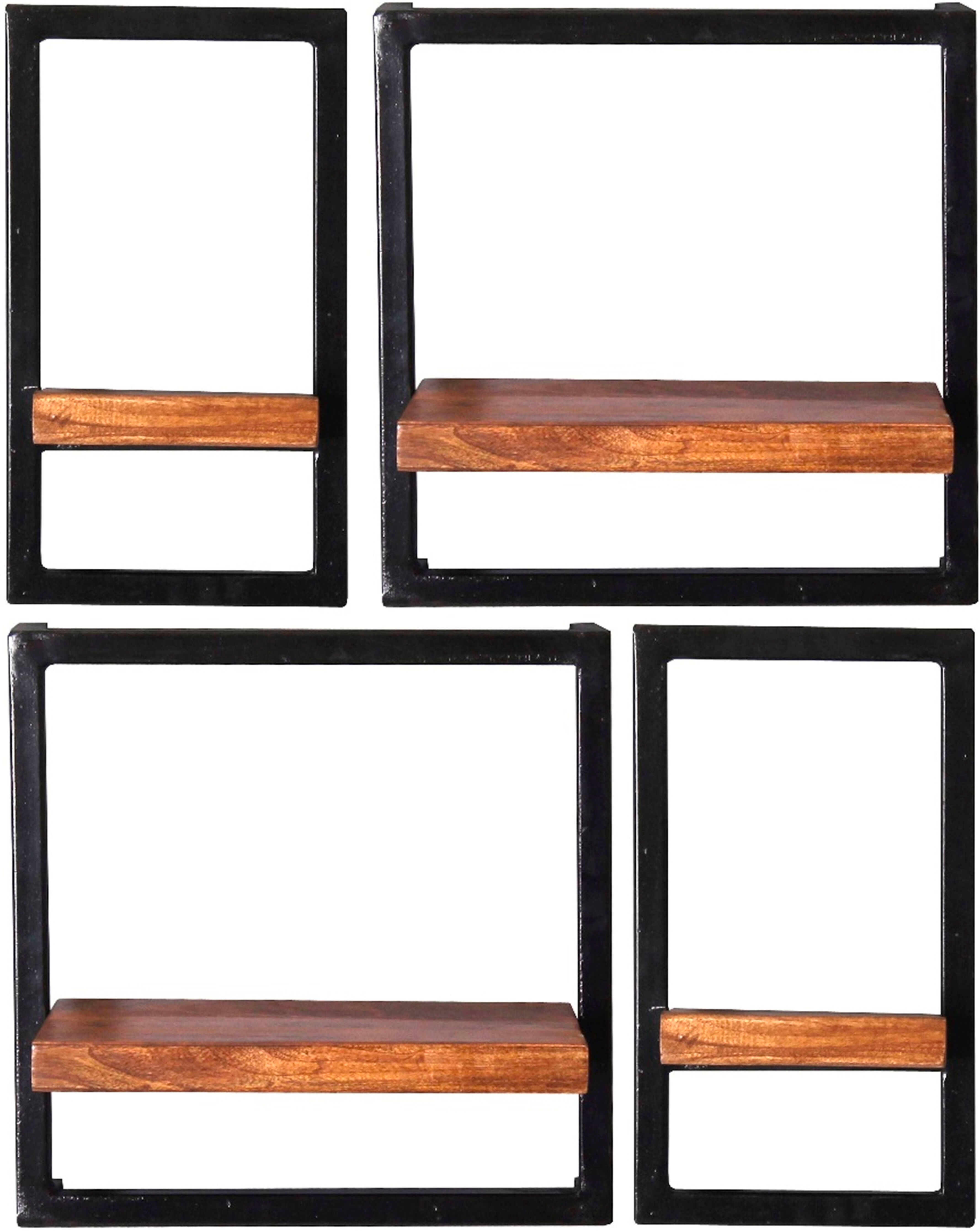 Wandregal SIT "Akko Wandregal-Set 4-teilig aus Mangoholz mit Altmetall", schwarz (schwarz, natur), B:60cm H:75cm T:25cm, Massivholz, Metall, Regale, Wandregal, 2 kleine & 2 breite Wandregale für flexible Gestaltung schwarz, natur B/H/T: 60cm x 75cm x 25cm