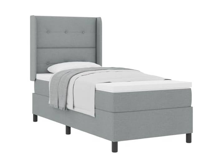 PUGYNBK Einzelbett 200 x 90 cm, Hellgrau mit festem Lattenrost Verstellbares Kopfteil, Taschenfederkernmatratze, Holz und Polyester