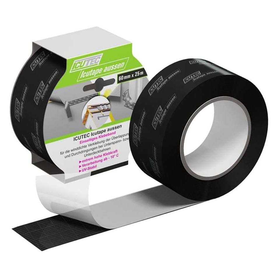Icutec Icutape Klebeband aussen 012 6096, 60 mm x 25 m I Ideal für Unterdeckbahnen I Extrem hohe Kle (60 mm) (ICUTEC_0126096)