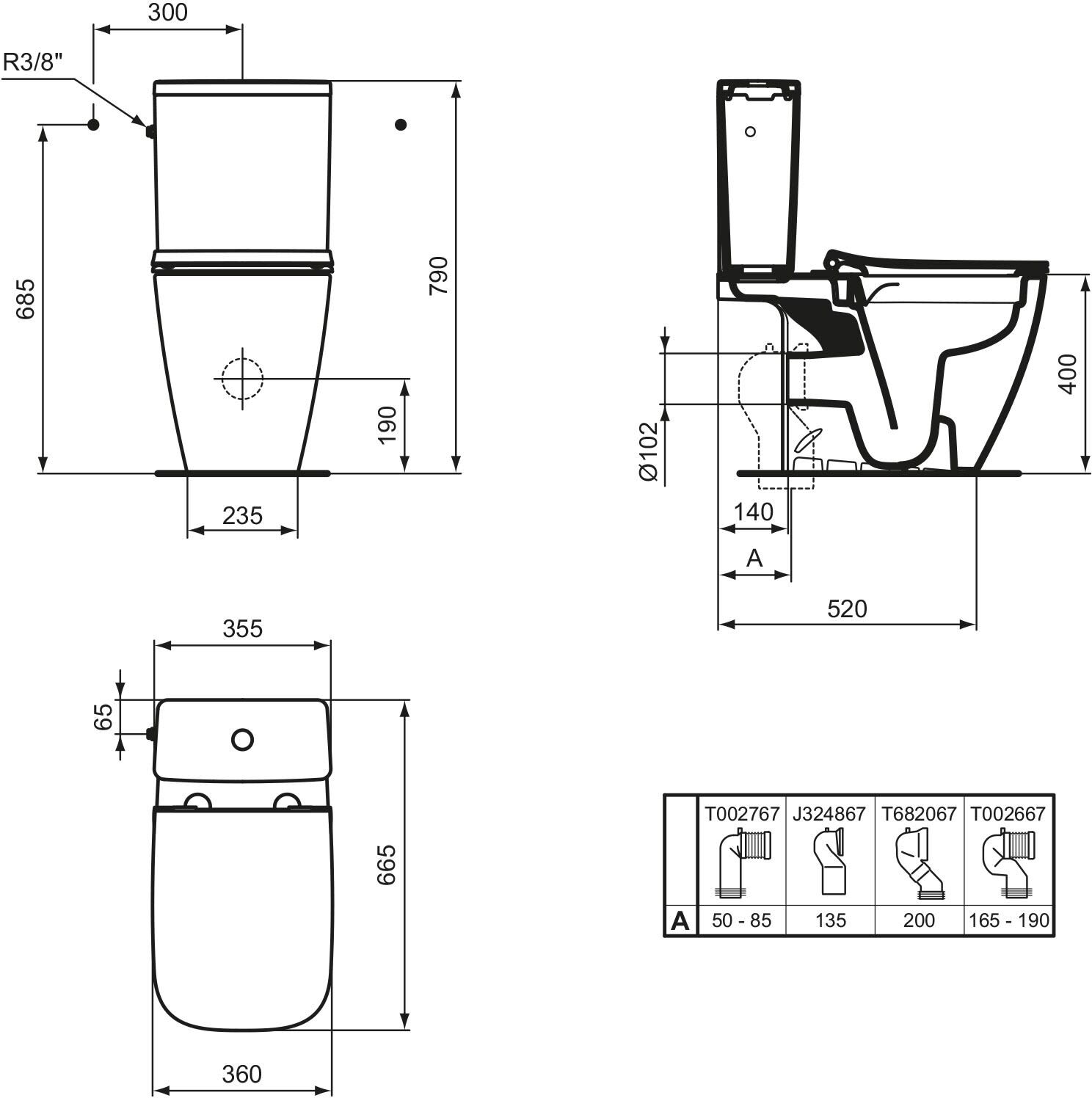 Ideal Standard life B Standtiefspül-WC Kombination ohne Spülrand