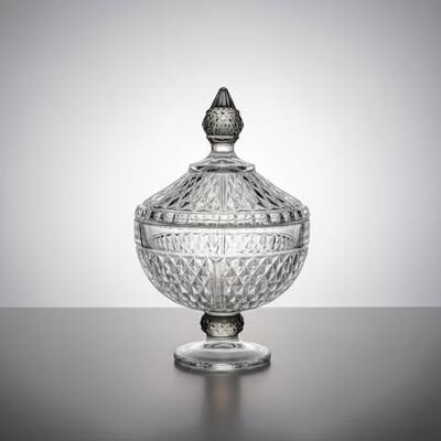 Vivience Footed Glass Jar with Diamond Cut - Amber on Leg and Knob