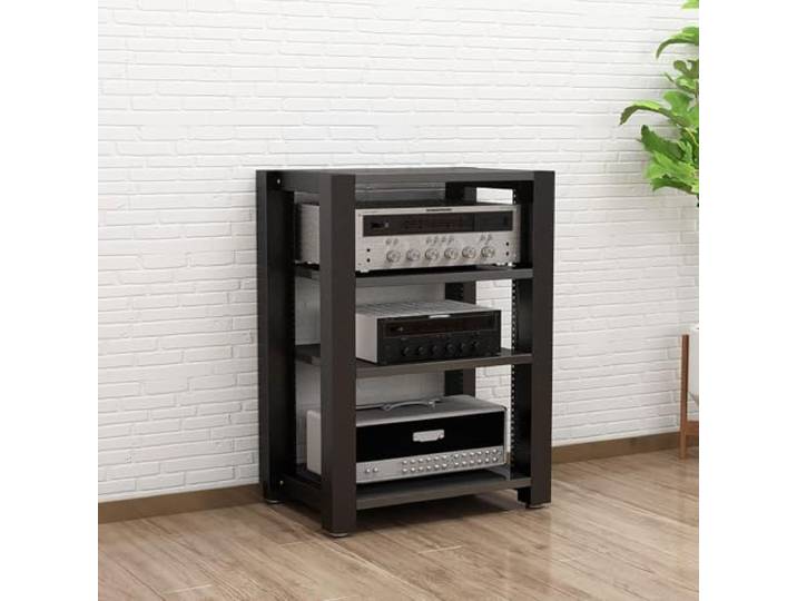 Verstellbares AV Rack 2/3/4/5 Ebenen, Verstärkerständer aus Stahl und Holz Verstellbare Fachböden, AV Geräte Rack, Verstärkerständer, Audio Rack, Stahl-Holz-Konstruktion, Mehrstufige Ablage