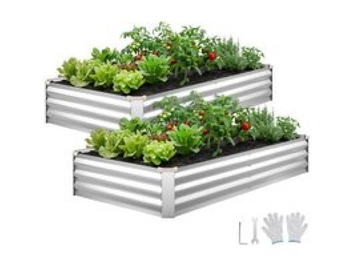 VEVOR Hochbeet Metall 2er-Pack 180x90x30 cm, Rechteckiges Gartenbeet, Pflanzkasten-Set für Außenbereich, Gemüsebeet mit Handschuhen, Blumenbeet Bodenlos, Pflanzbeet für Blumen & Gemüse, Silber
