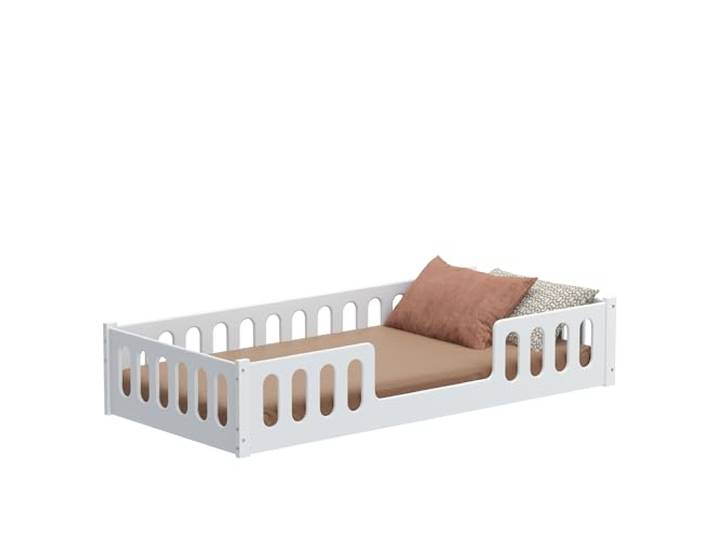 CADANI Monte 90x200 Weiß Bodenbett - Rausfallschutz abnehmbar, bis 200 kg Montessori Kinderbett, robuster Roll-Lattenrost, abgerundete Kanten, hochwertige Fertigung in der EU für langlebige Qualität