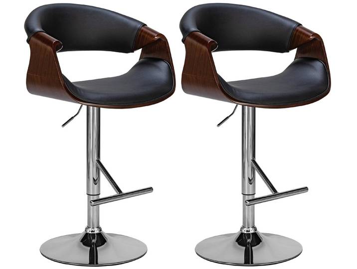 PROREGAL® Barhocker 2er Set VALENCIA 95x60x52cm Kunstleder Walnuss/Schwarz Barstuhl