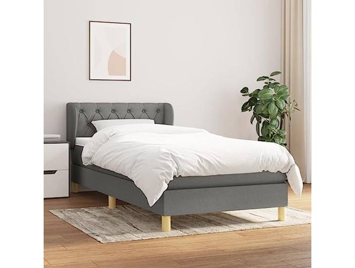 Taschenfederkern verstellbares Kopfteil Boxspringbett 80x200 cm Grau Boxspringbett mit Matratze Dunkelgrau 80x200 cm Stoff Bett mit Kopfteil Taschenfederkern Topper Komplettset