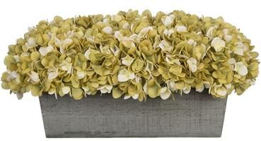 House of Silk Flowers Faux Hydrangeas in Grey Wood Washed Ledge Planter