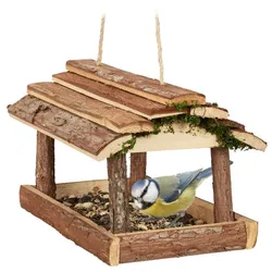 Relaxdays Vogelfutterhaus mit Rinde Braun