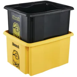 keeeper, Aufbewahrungsbox, Aufbewahrungsbox karolina Minions Mosaic, 24 Liter Dreh-/Stapelbox mit Deckel, aus PP, gelb (24 l, 1x, 35.50 x 42.50 x 22.50 cm)