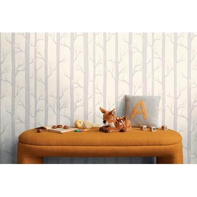 Vliestapete LIVING WALLS "Kids Studio Wald – Baum Vliestapete für Kinder", weiß (natur), B:0,53m H:0m L:10,05m, Vinyl, Vlies, Tapeten, Stilisiertes Waldmotiv mit Bäumen, Zweigen und feinen Blättern