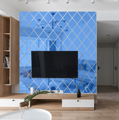 Inspire Curations 3D Rhombus Acrylic Mirror Wall Sticker Set blue 50x50cm 17pcs
