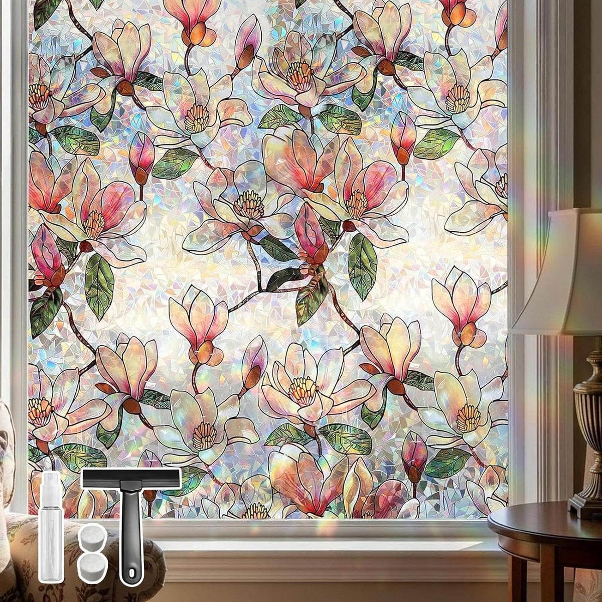 Magnolia Decoratieve Raamfolie met Regenboogeffect - 44 x 200 cm