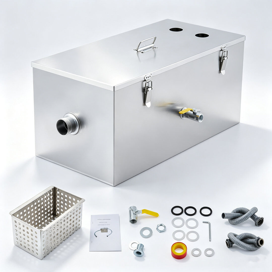 idealhouse Commercial Grease Trap – Carbon Steel 3-Stage Filtration, 15 GPM, Side Inlet Under-Basin Oil-Water Separator – 30 lbs Capacity, 24*12*11.2 inch Stainless Steel 60.96cm W X 28.45cm H