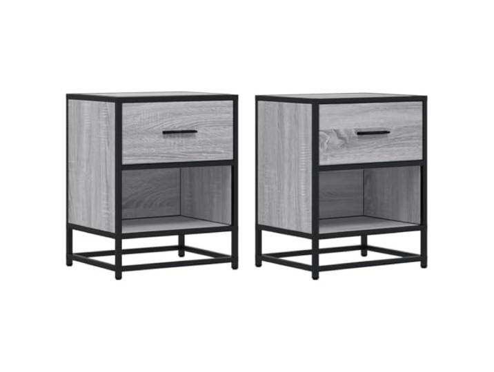 Fisinber Nachttisch 2er Set Grau Sonoma 40x31x50 cm Holzwerkstoff Moderne Beistelltische fürs Schlafzimmer mit Schublade und offenem Fach. Pflegeleichte Oberfläche in Grau Sonoma Optik.