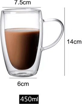 Inspire Picks ThermoClear Double Wall Glass Coffee Cup Heat Resistant Drinkware Set coffee Glass 450 Ml 4pcs