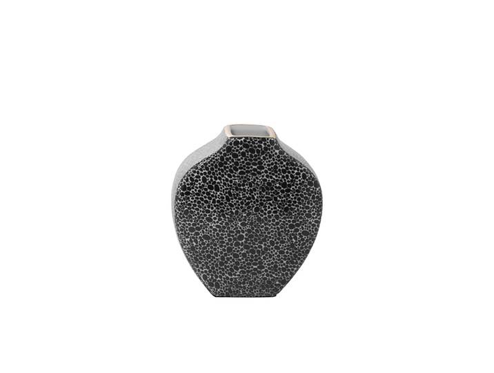 Tischvase FINK MINTA, Höhe ca. 17,5 cm, Dekovase aus Porzellan, mit goldfarbenem Rand , schwarz-weiss (schwarz, weiß), B:19,5cm H:17,5cm T:6cm, Porzellan, Vasen, Tischvase, eckige schmale Öffnung, für einzelne Blumenstiele
