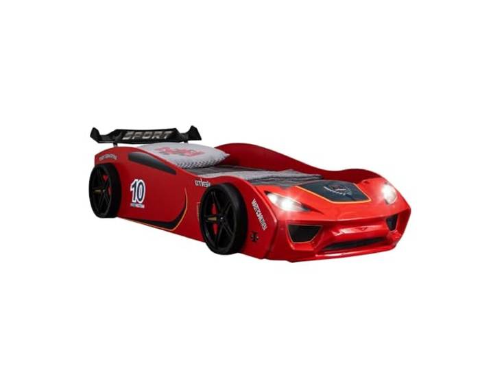 TRAUMMÖBEL Autobett Turbo V2 Kinderbett 90x200, Farbe Rot Kinderbett mit Lattenrost, Design ist sehr stabil durch die MDF Holz Konstruktion, Hingucker im Kinderzimmer, auto-bett