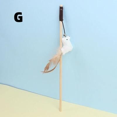 Uplifted Finds Premium Wooden Teasing Cat Rod With Plush Mouse Feather And Acoustic Bell Accents g
