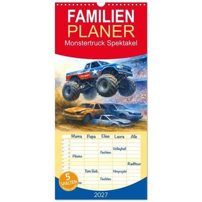 Familienplaner 2027 - Monstertruck Spektakel mit 5 Spalten (Wandkalender, 21 x 45 cm) CALVENDO