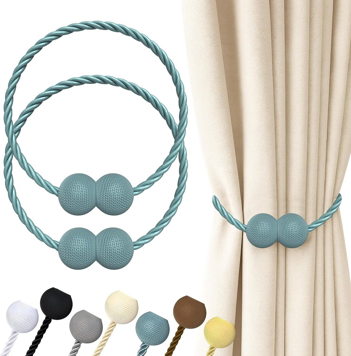 Decoratieve Magnetische Gordijnhouders Set van 2 - Grijs-Blauw