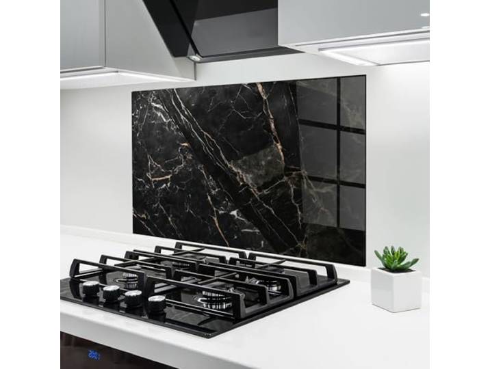 ARTHUB® Küchenrückwand aus Glas 70x100 cm, 4mm ESG Spritzschutz, Glasplatte, Herdspritzschutz, Wandschutz für Herd, Hartglas, Abstrakte, Marmor, Black Brown Marble