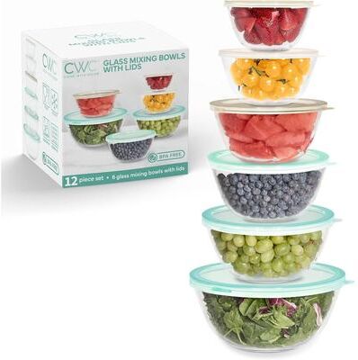 COOK WITH COLOR 12 Pc Glass Nesting Mixing Bowl Set with Lids for Cooking and Prep