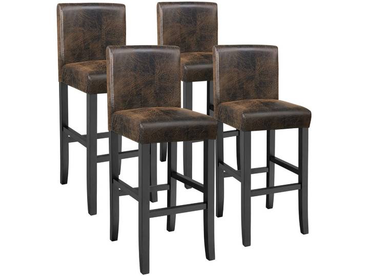 tectake Barhocker 4er Set Kunstleder, Sitzhöhe 76 cm, antikbraun, Anthrazit, Braun, Leder, 40x107x41 cm, Esszimmer, Barmöbel, Barhocker