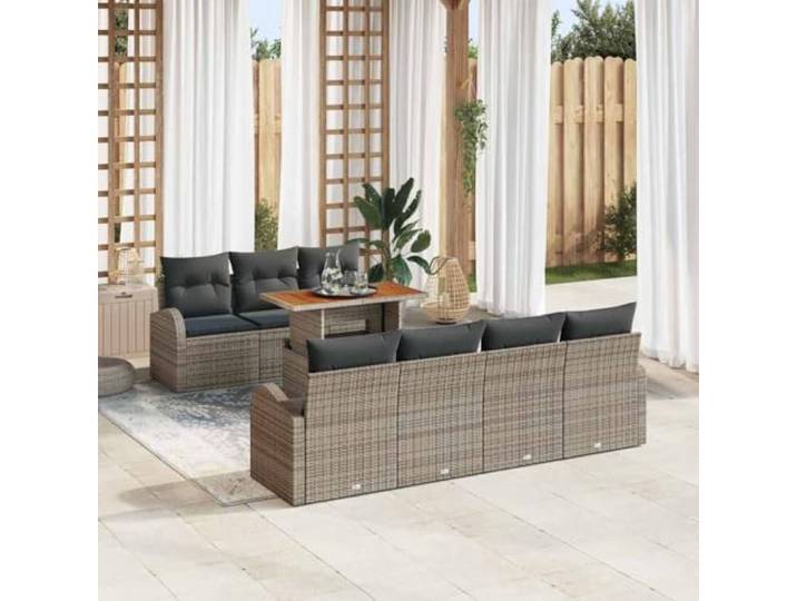 KTHLBRH Outdoor Sofagarnitur mit abnehmbaren Kissen Modernes Gartenmöbel Set mit Stauraum 8 pcs Garten Esszimmer Set Poly Rattan und Stahl