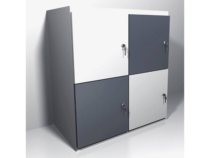 Casiers de bureau individuels 4 cases, Ht 91.1 cm, portes panachées blanc et anthracite