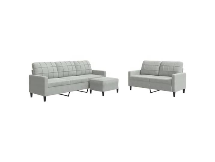 KUTYWEXFM 3-TLG. Sofagarnitur mit Hocker Samt Couchset Hellgrau Eleganter Polsterhocker und gemütliches Couch-Set aus Samtstoff für stilvolle Ensembles im modernen Wohnzimmer.