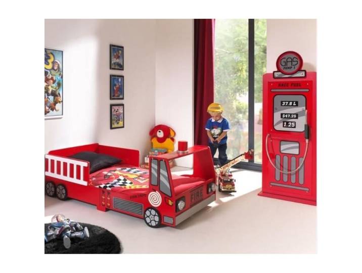 Vipack - FUN Lit pompier enfant + armoire - Rouge