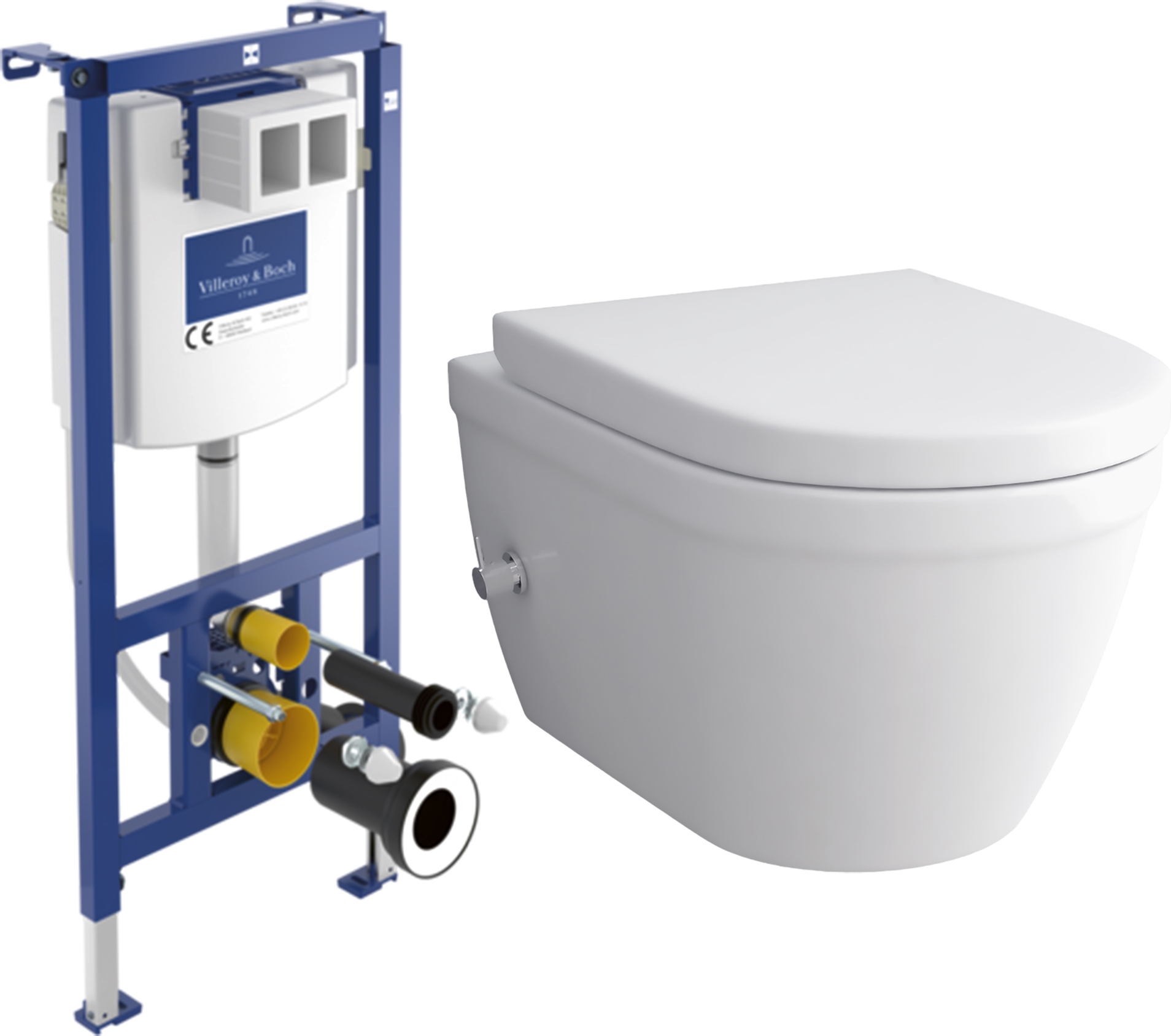 Alpenberger Dusch WC Komplett Set mit Villeroy & Boch Spülrandlos + Unterputz Spülkasten | Wand WC | Toilette mit WC Sitz mit Absenkautomatik (8250 UNI)