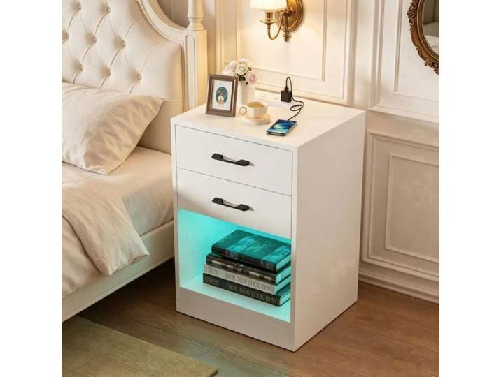 PIPIPOXER Table de chevet blanche avec Station de Charge et RGB lumineuse caisson rangement imperméable scandinave studio chambre