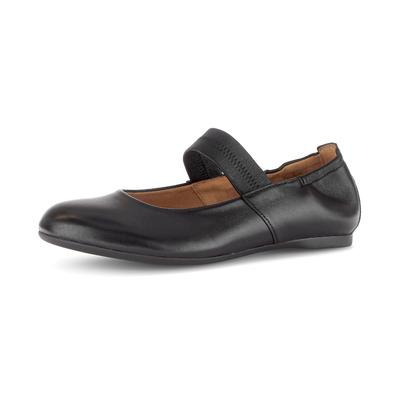 Riemchenballerina GABOR, Damen, Gr. 40, schwarz, Nappaleder, Ziegenveloursleder, Schuhe Riemchenballerina, Businessschuh, Flats mit Gummizugverschluss