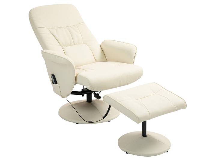 Homcom Relaxsessel mit Fußhocker, Elektrischer Massagesessel mit Liegefunktion, Creme, Kunststoff, Füllung: Schaumstoff,Schaumstoff, 81x105x76 cm, Wohnzimmer, Sessel, Relaxsessel