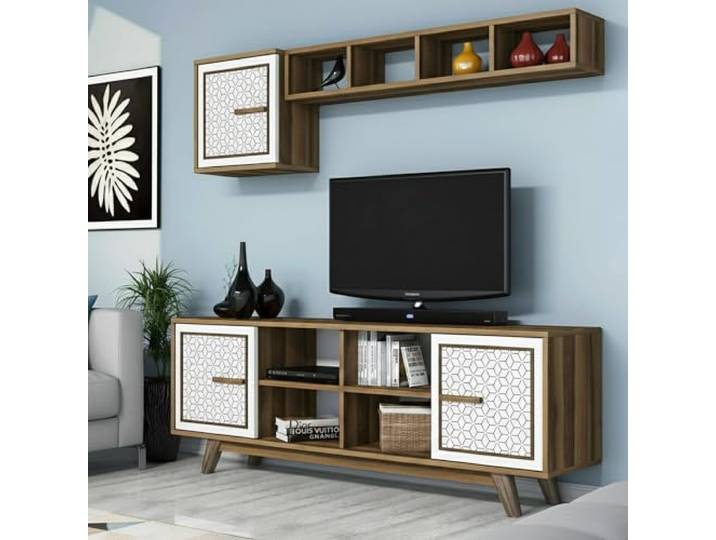Dmora TV-Möbel Diph 160x35x56,2h cm Braun 3 Böden 11 Fächer