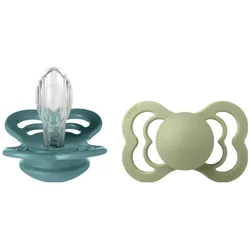 Bibs, Nuggi, Supreme 2 PACK Silicone Symmetrical 6-12m Island Sea Sage (2x, 6 - 12 Monate)
