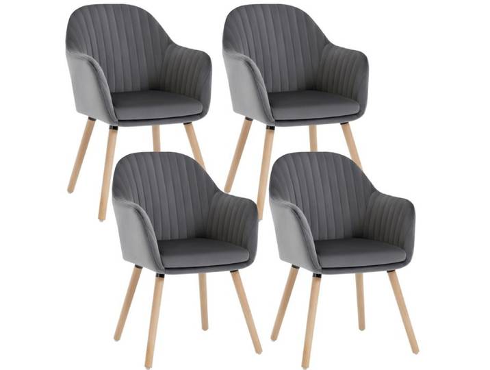 Lot de 4 chaises de salle à manger en velours et bois massif - WOLTU - Gris foncé - Accoudoirs - Design ergonomique