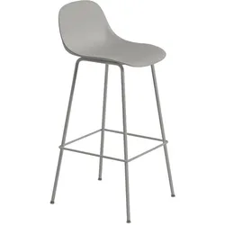 Muuto Fiber Barhocker mit Rückenlehne, tube base, höhe 75 cm, grau / grau
