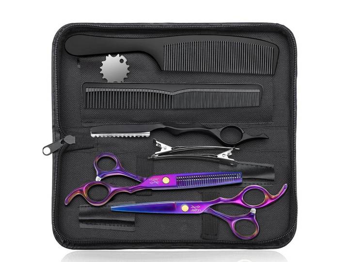 Friseurscheren Set 10-teilig Lila, Metall, 7x1x17 cm, Freizeit & Co, Wellness & Gesundheit, Körperpflege