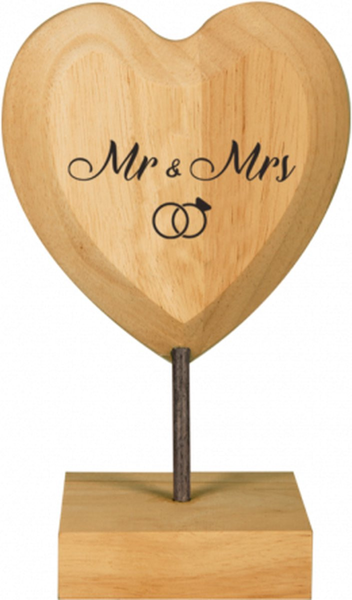 Houten hartjes Mr. & Mrs. voor op tafel