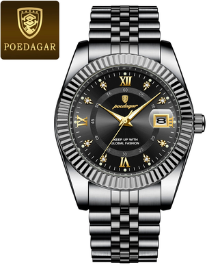 Youfap Market Waterproof Luxury Men's Quartz Watch, Military Date Wristwatch, Stainless Steel Fashion Watch black Black